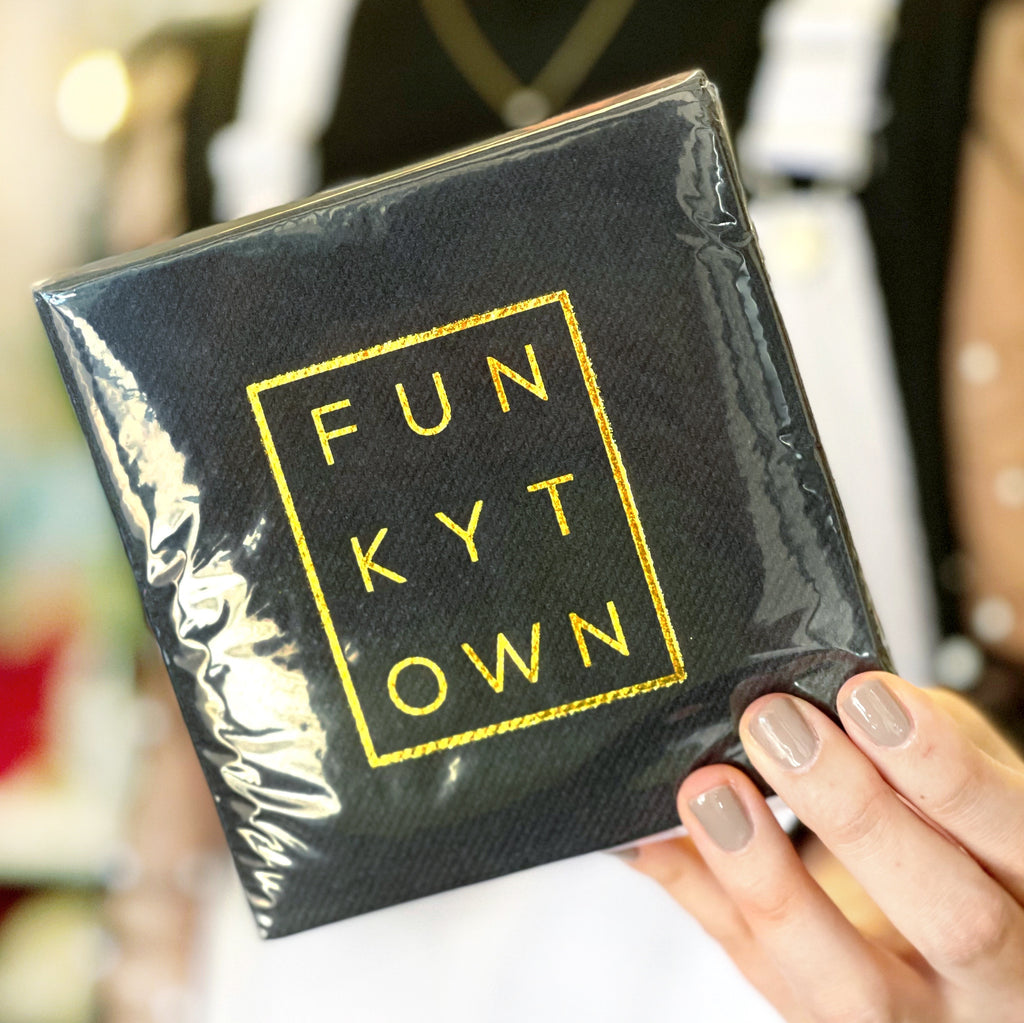 Funkytown Cocktail Napkins - Black Linun