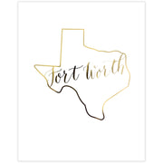 Fort Worth, Texas Gold Foil Print