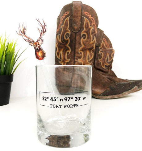 Fort Worth Coordinates Double Old Fashion Glass