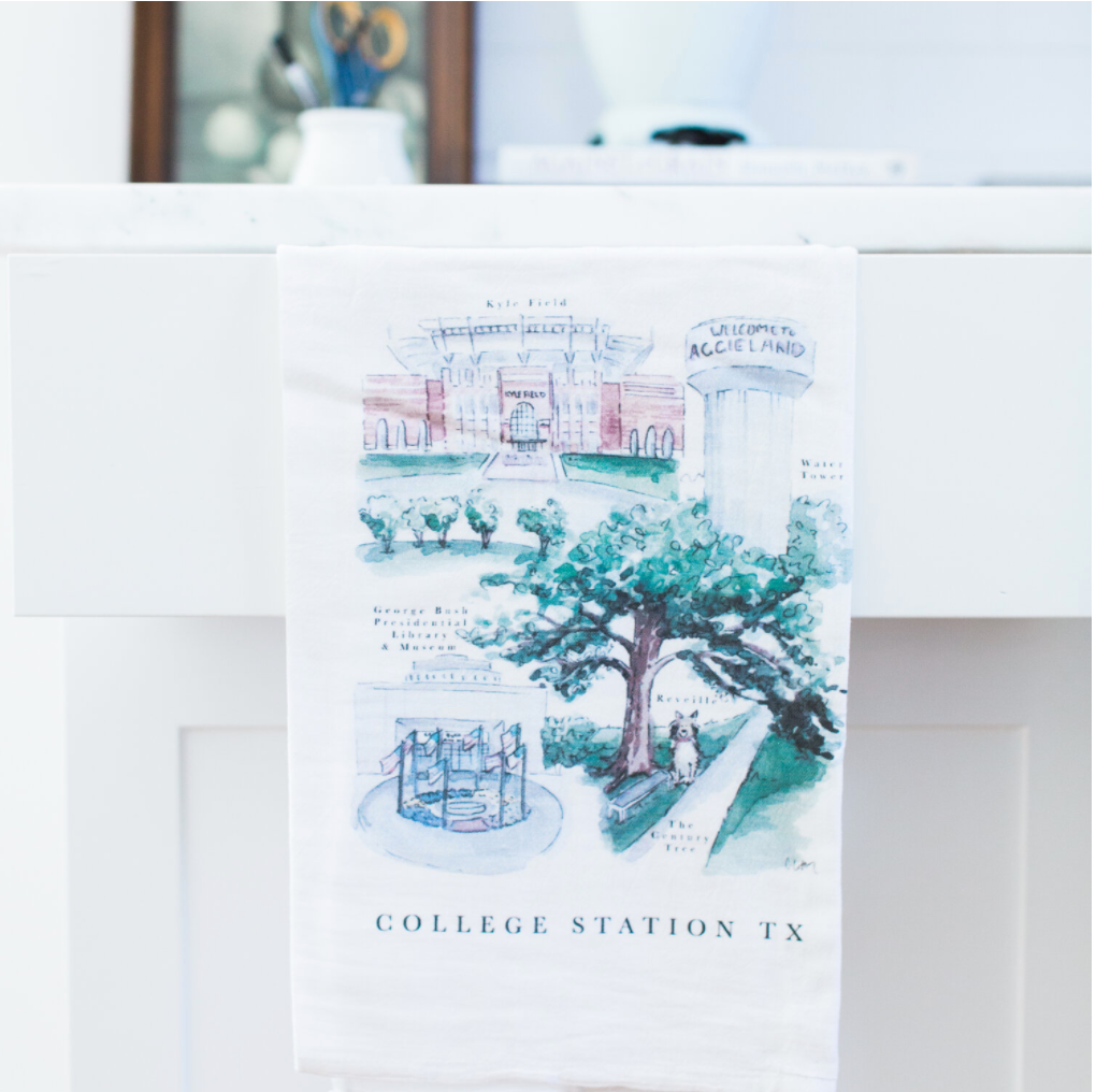 College Station TX City Map Tea Towel