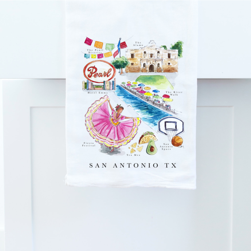 San Antonio TX City Map Tea Towel