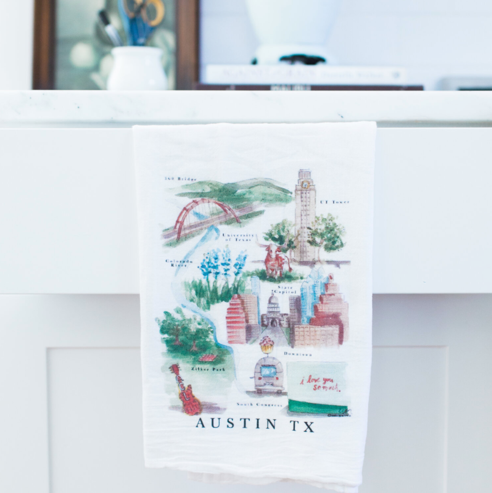 Austin TX City Map Tea Towel