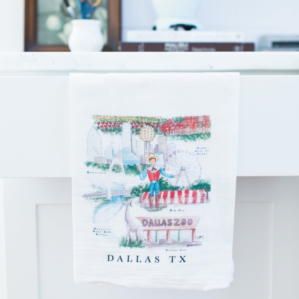 Dallas TX City Map Tea Towel